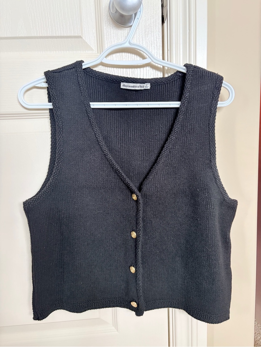 Abercrombie & Fitch Black and Striped Set Ribbed Knit Vest with Button Detail